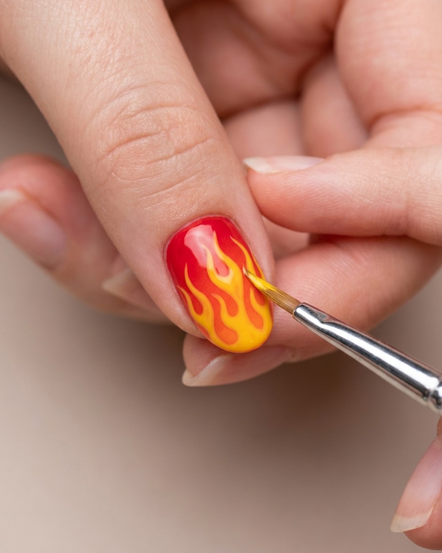 Affinement du design des flammes en ajoutant une couche jaune marquée.