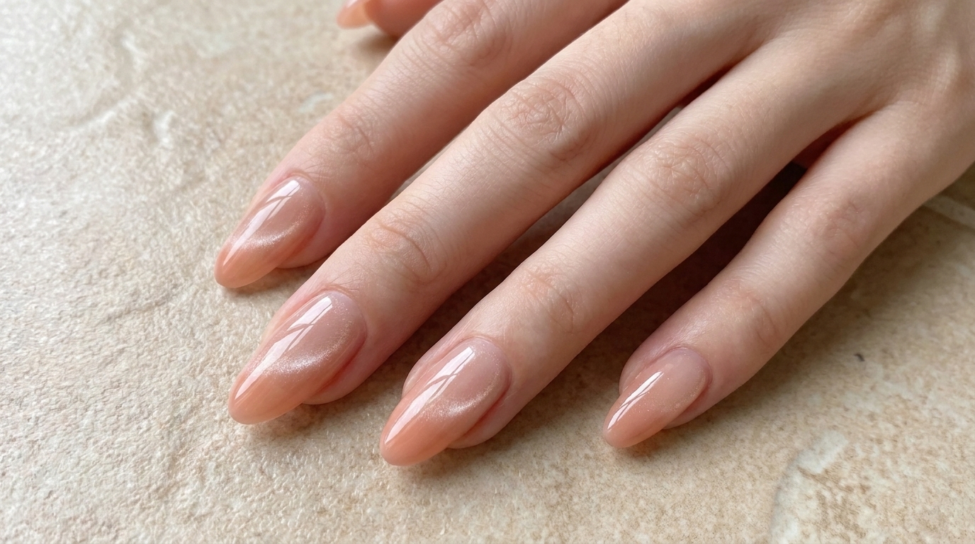 Ongles effet œil-de-chat perle de verre en dégradé pêche — Tutoriel étape par étape
