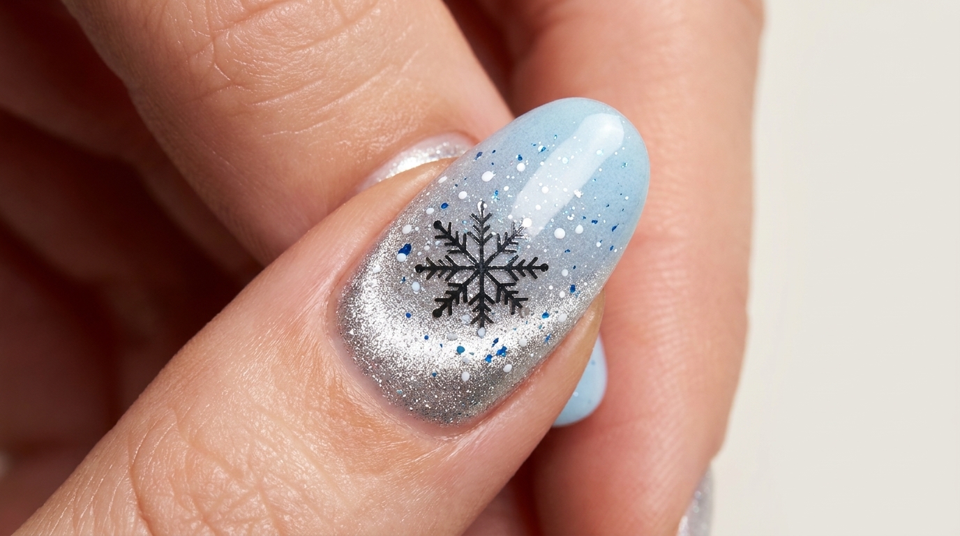 Ongles en gel effet œil-de-chat et flocons de neige — Tutoriel hivernal