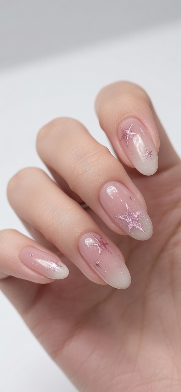 Ongles Ombré Milky White avec Étoiles Cat-Eye — Tutoriel Professionnel