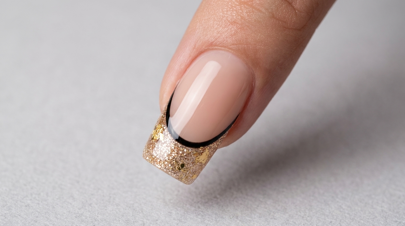 Manucure French Gradient Or et Paillettes — Tutoriel Débutant