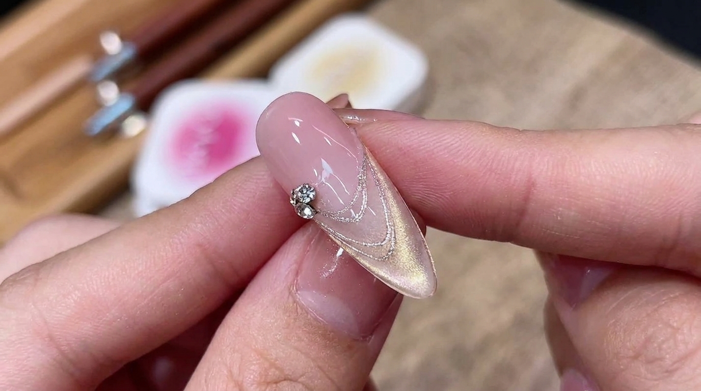Tutoriel : Ongles Nude aux Reflets Lune Dorée