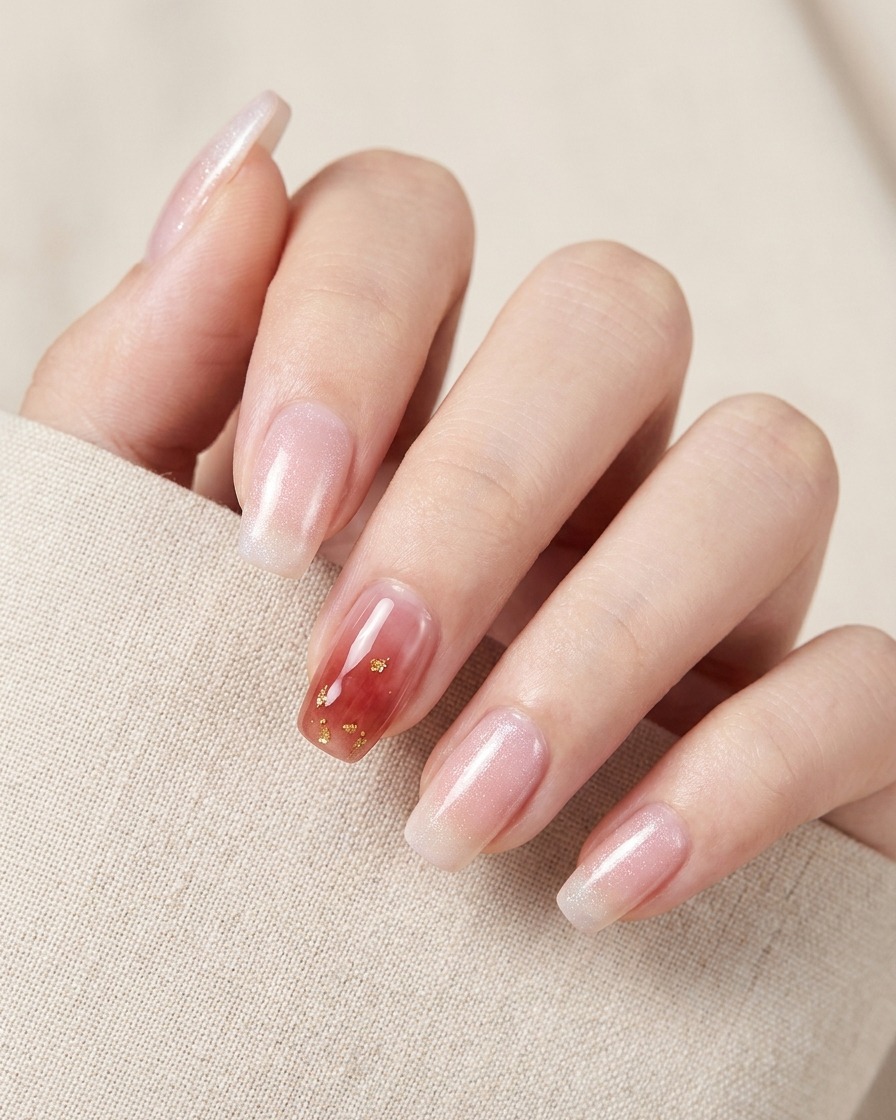 Une main tenant un sèche-cheveux dirigé vers les ongles pour aider au séchage du vernis gel.