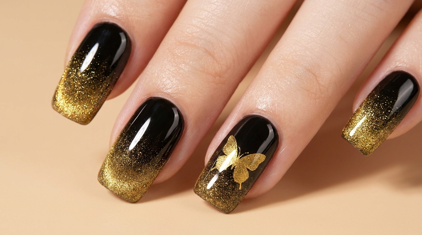 Ongles papillon avec effet œil-de-chat doré — Tutoriel étape par étape