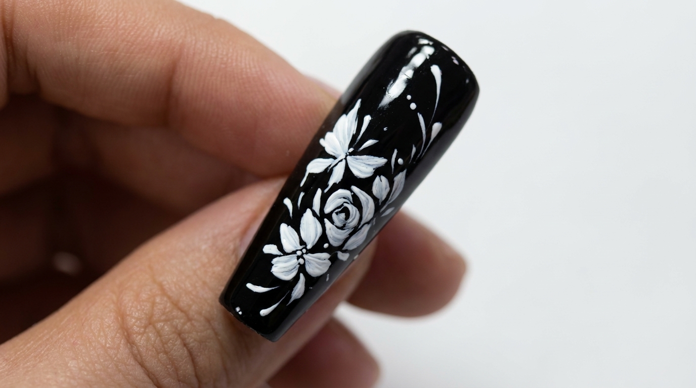 Nail Art Élégant Floral et Papillon en Noir et Blanc — Tutoriel Détaillé