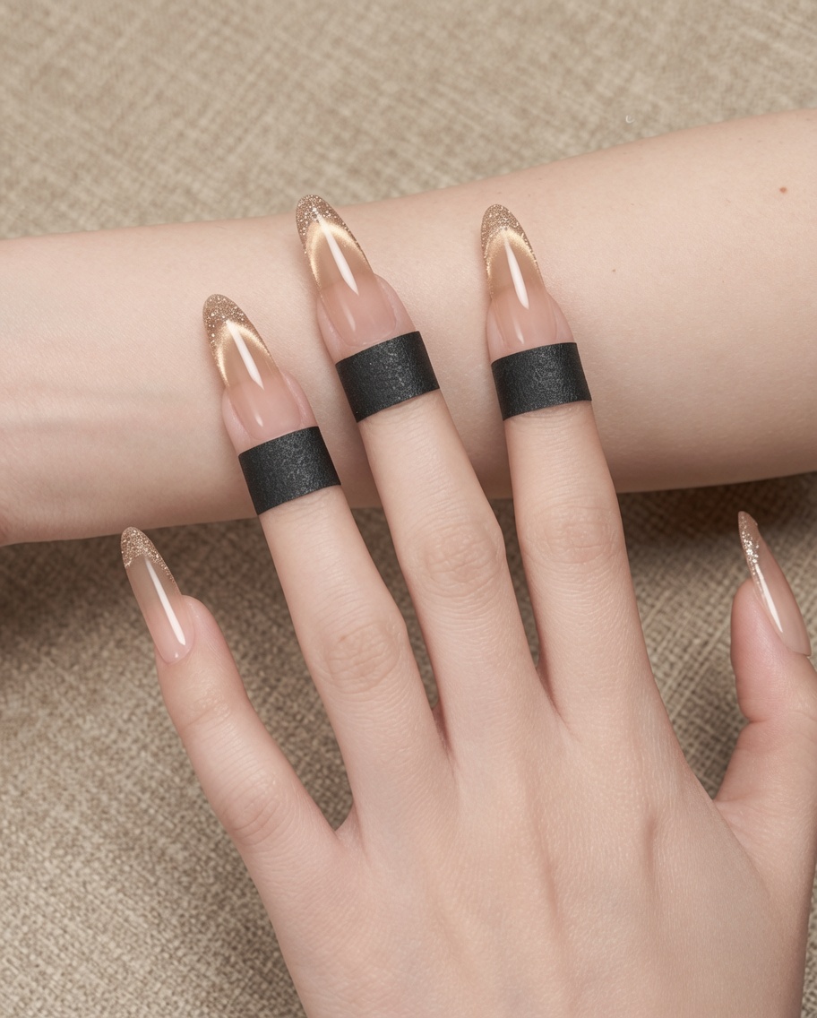 Une main avec du vernis cat-eye placé dans une lampe UV professionnelle.