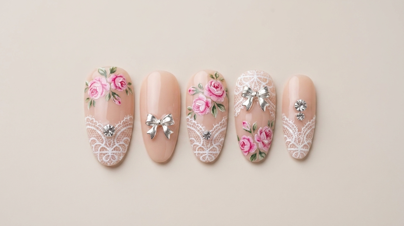Nail Art Rose Florale Style Chrome Hearts — Tutoriel Élégant