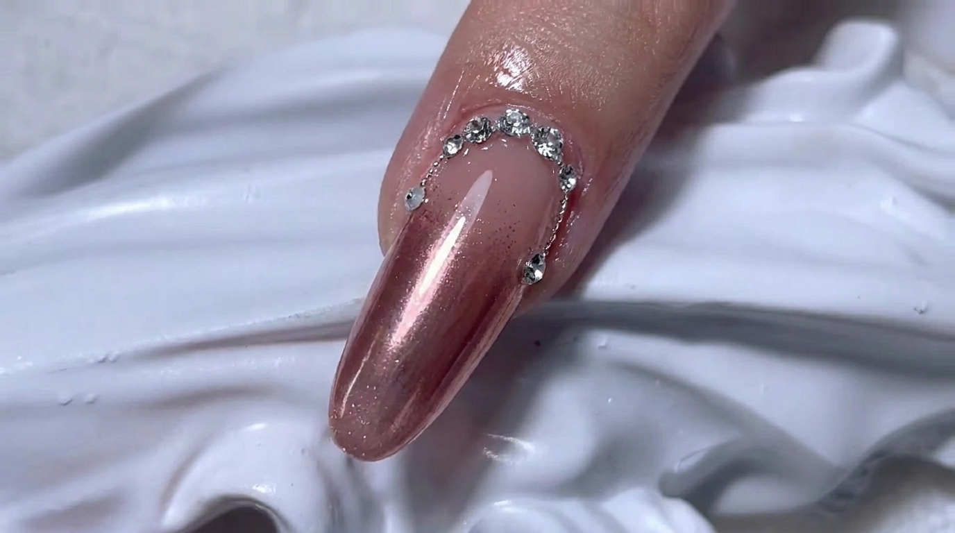 Ongles en Chrome Or Rose Dégradé — Tutoriel Élégant avec Strass
