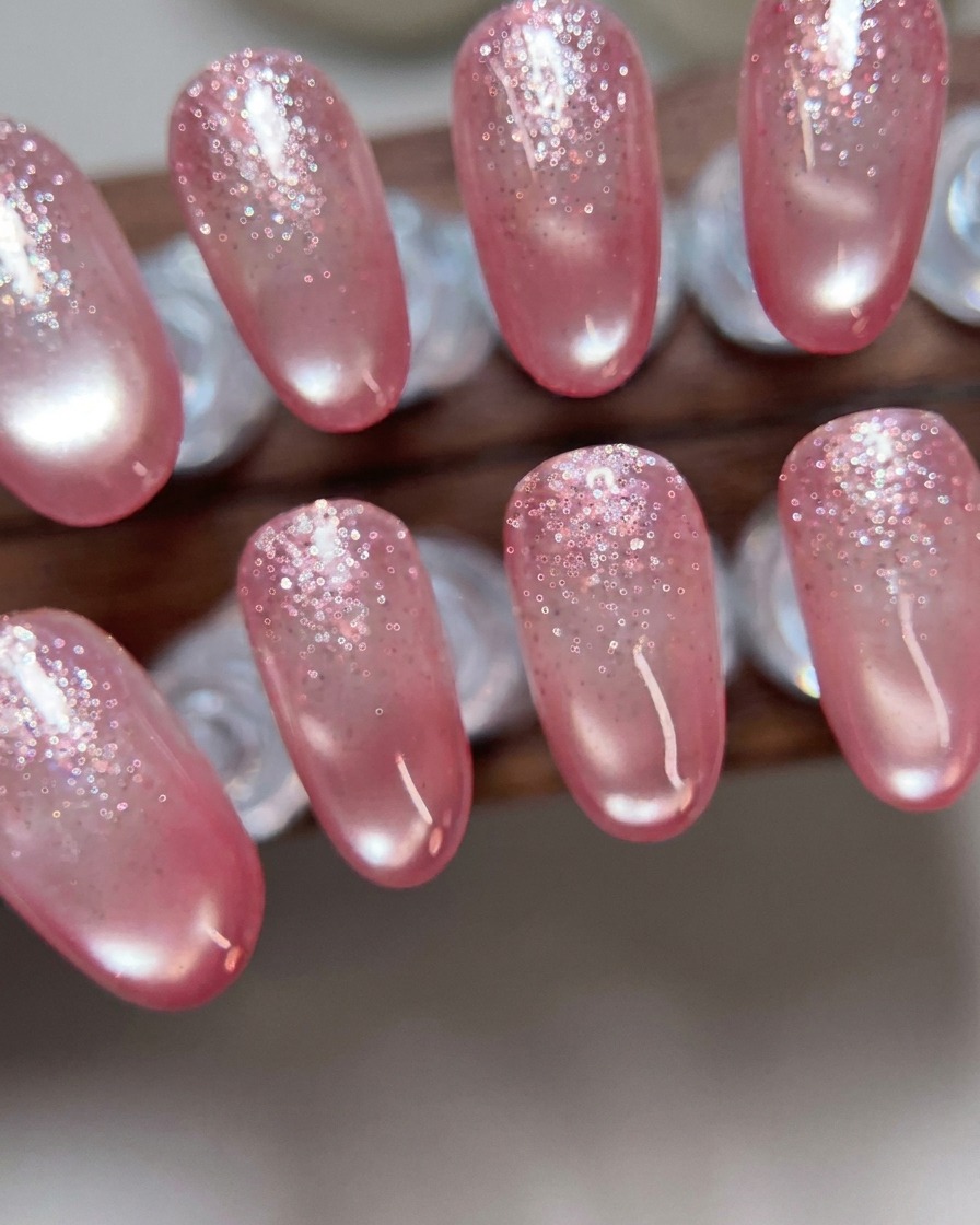 Un repousse-cuticules en métal utilisé pour repousser délicatement les cuticules sur un ongle préparé.