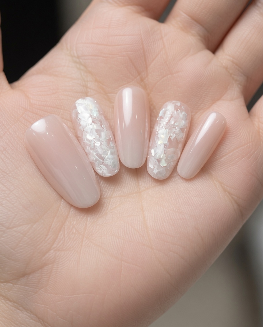 Un gros plan dun pinceau appliquant une base coat rose transparent sur un ongle naturel.