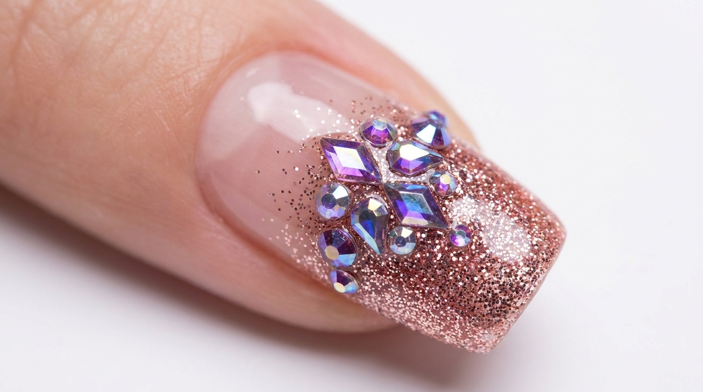 Nail Art Dégradé Pailleté et Strass — Tutoriel Glamour Étape par Étape