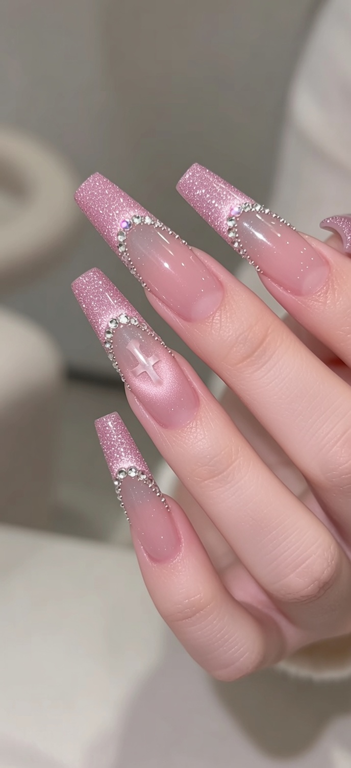 French Manucure Douce Rose Blush & Chrome Hearts — Tutoriel Étape par Étape