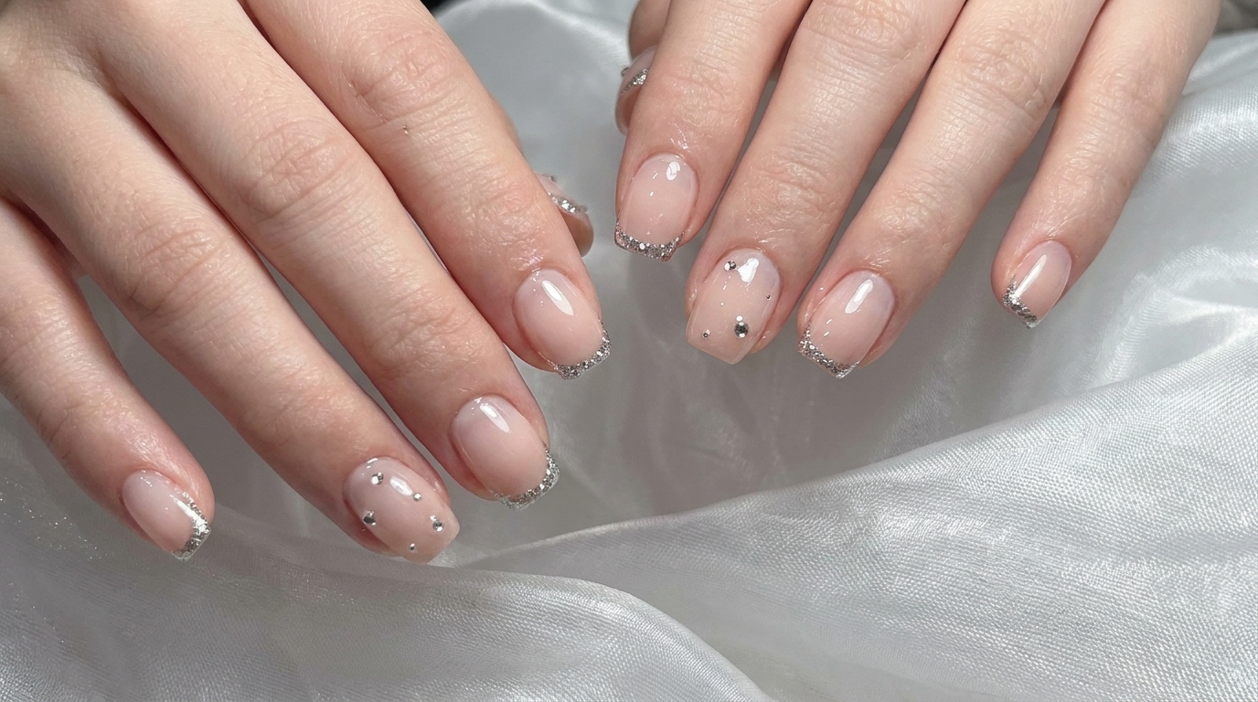 Manucure French Nude Rosé et Paillettes Argentées — Tutoriel Étape par Étape