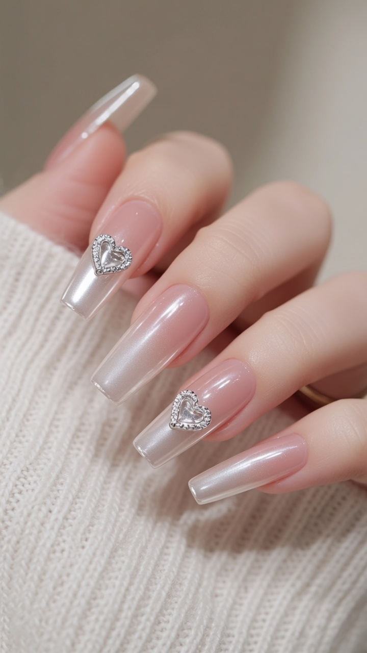 Manucure Chrome Effet Perlé en Dégradé avec Charms Cœur — Tutoriel