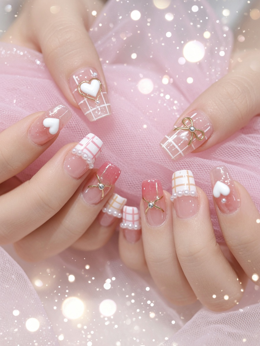 Nail Art Girly : Grille Rose et Cœurs 3D — Tutoriel Étape par Étape