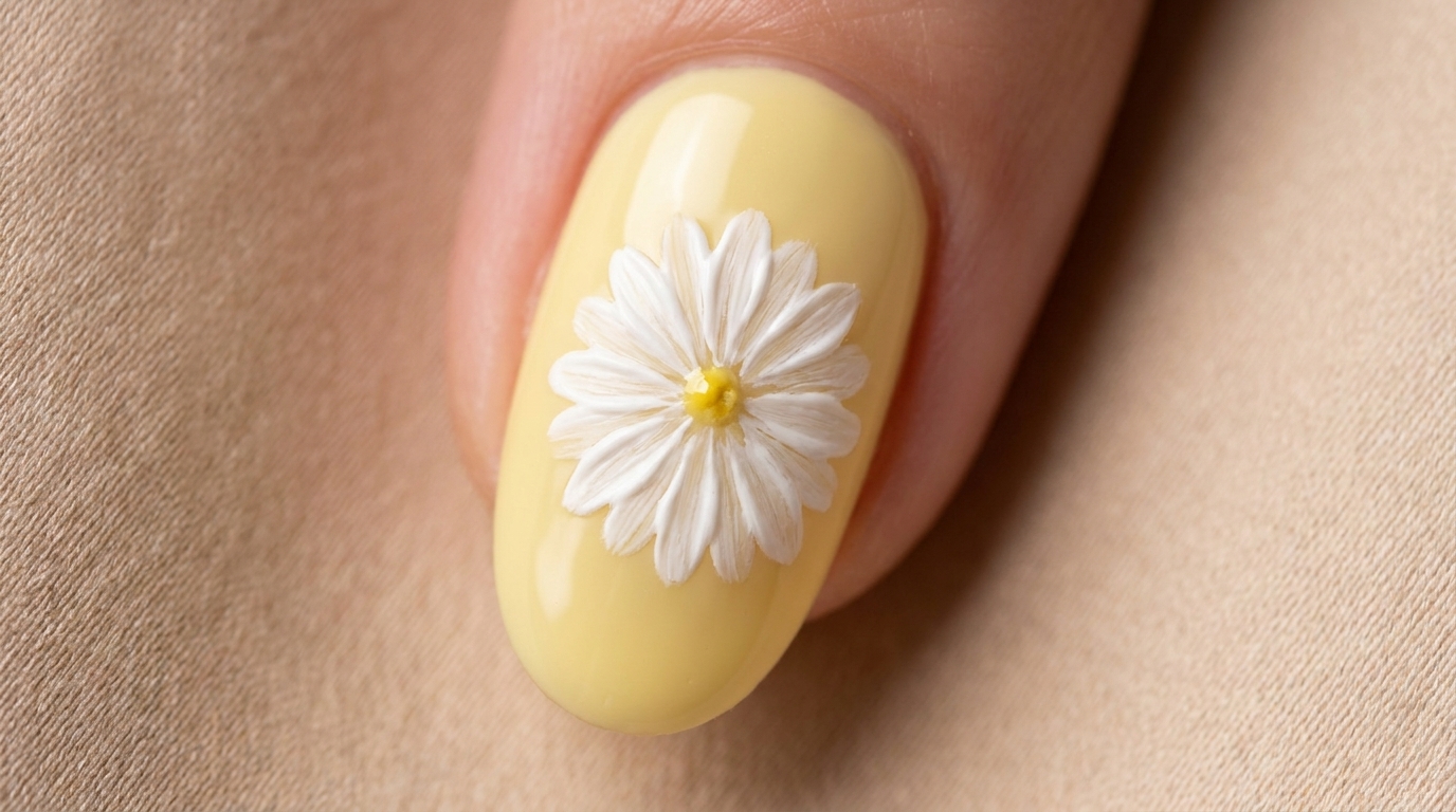 Nail Art Marguerite Peinte à la Main — Tutoriel Gel Étape par Étape