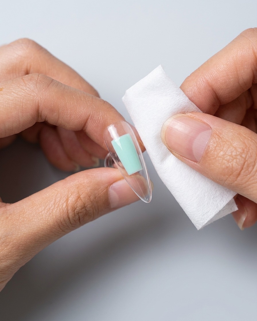 Une pince retirant un ruban adhésif dun ongle, révélant une transition de couleur nette.