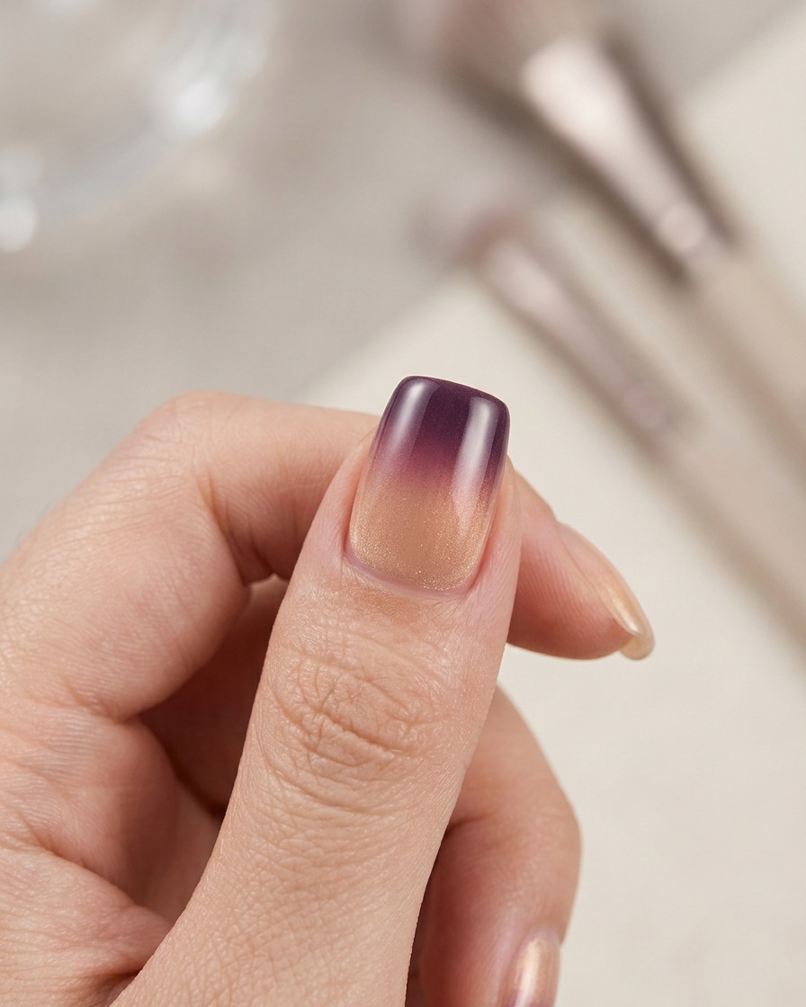 Une main tenant une petite lampe UV/LED portable au-dessus dun doigt pour catalyser le vernis.