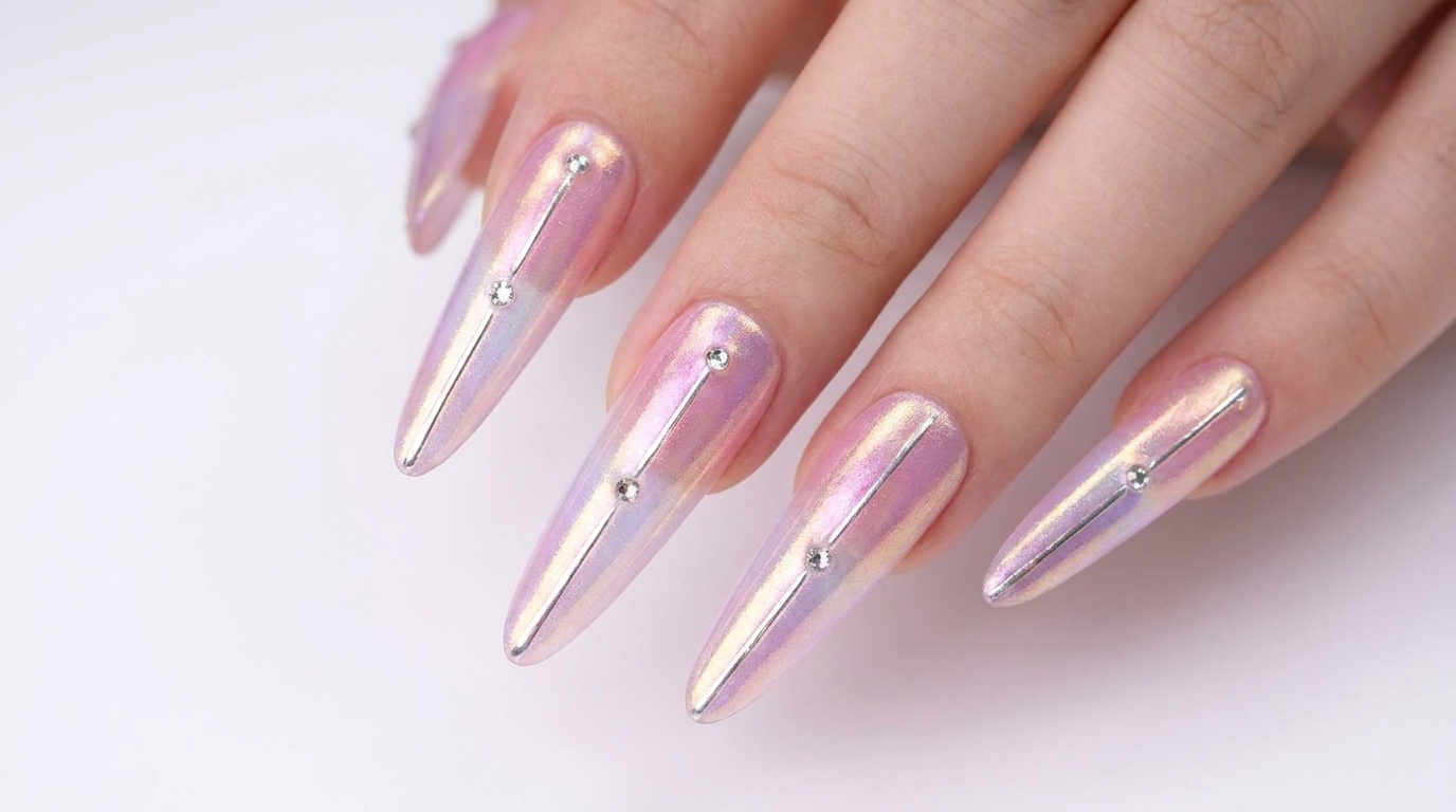 Ongles Stiletto Aurora Chrome avec Dégradé — Tutoriel Étape par Étape
