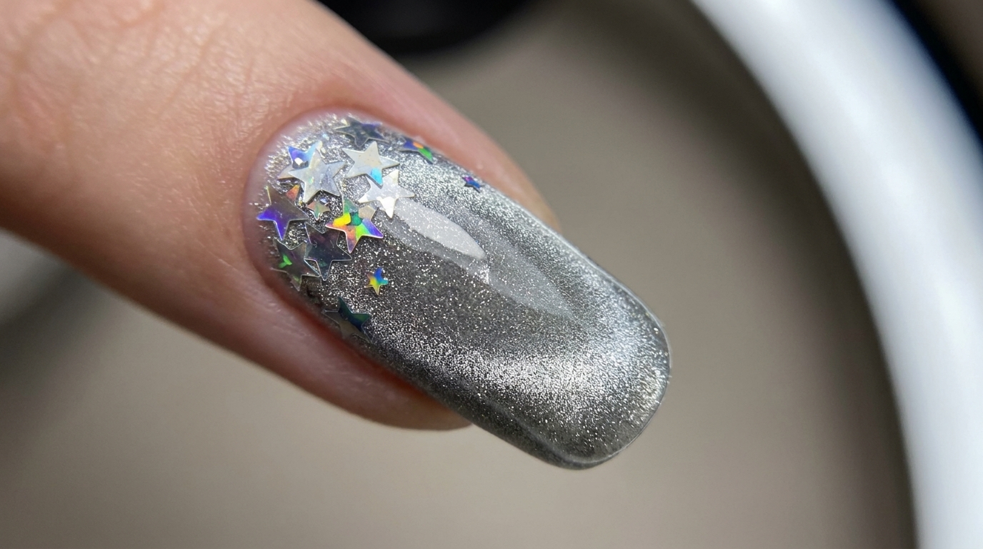 Ongles Effet Œil de Chat et Étoiles Scintillantes — Tutoriel Pas à Pas