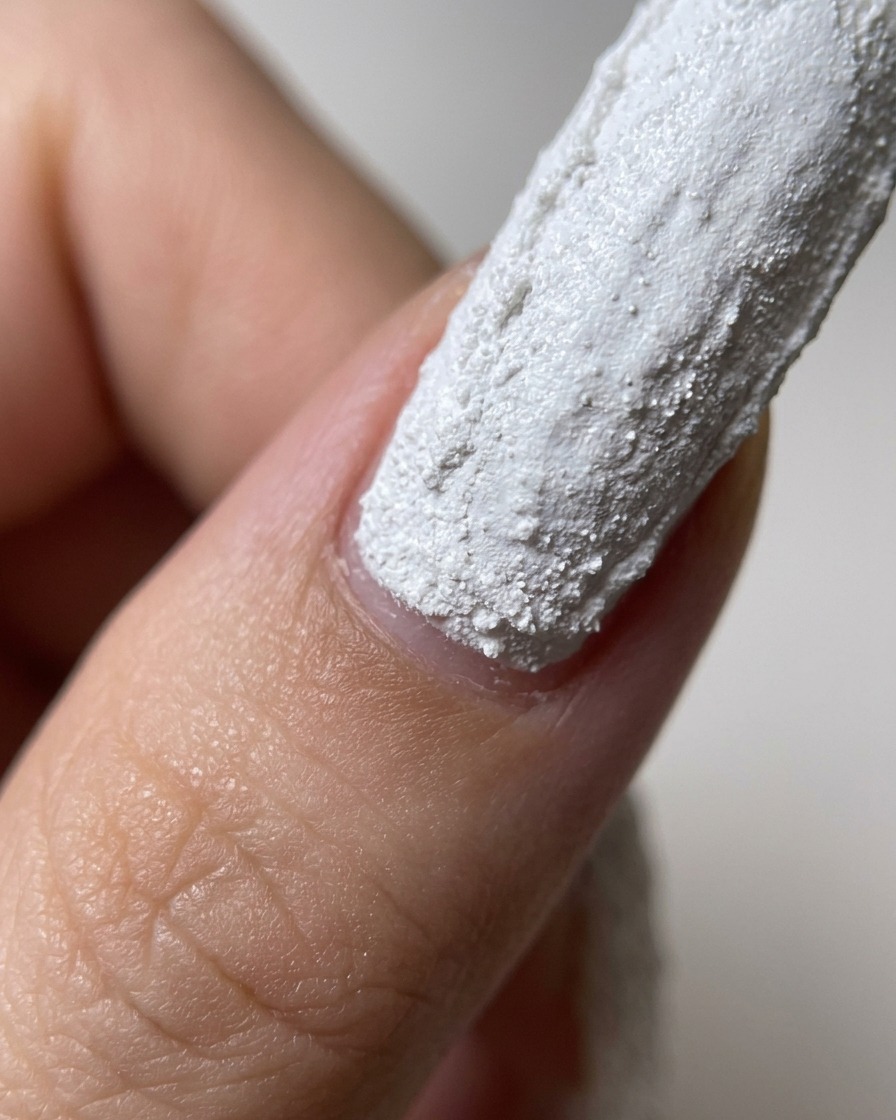 Un pinceau applique une couche de top coat mat sur la surface blanche texturée et catalysée.