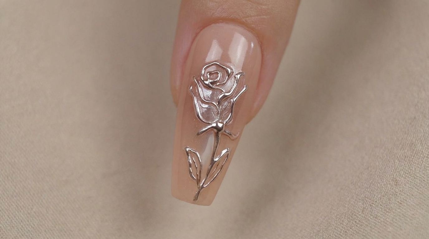 Nail Art Rose en Chrome 3D — Tutoriel Métallisé Élégant
