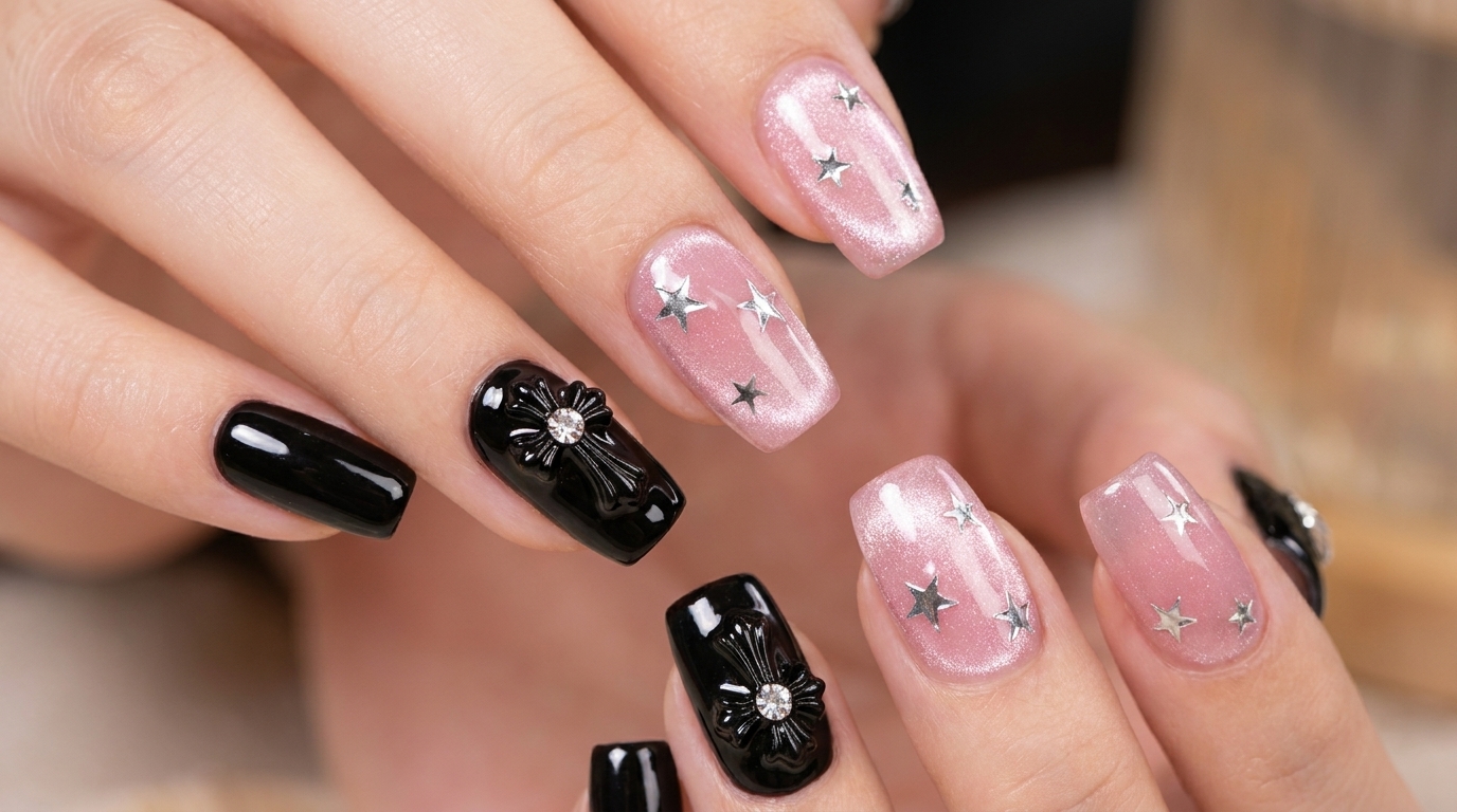 Ongles « Sweet and Cool » avec Breloques Croix — Tutoriel Étape par Étape