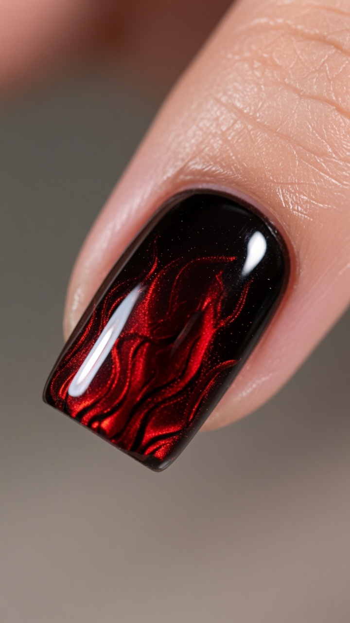 Ongles Cat-Eye Flammes Rouges — Tutoriel Gel Étape par Étape
