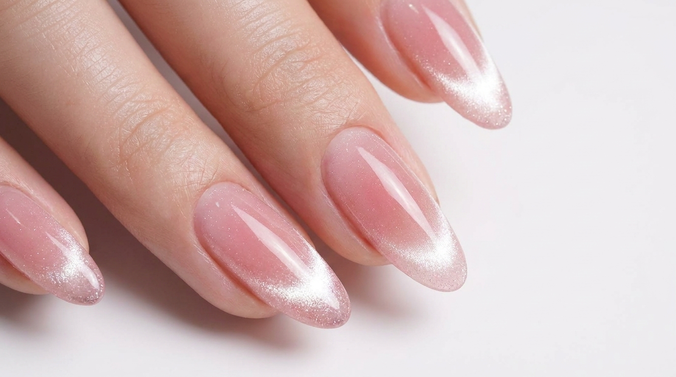 Manucure française effet Blush Cat-Eye — Tutoriel scintillant et élégant