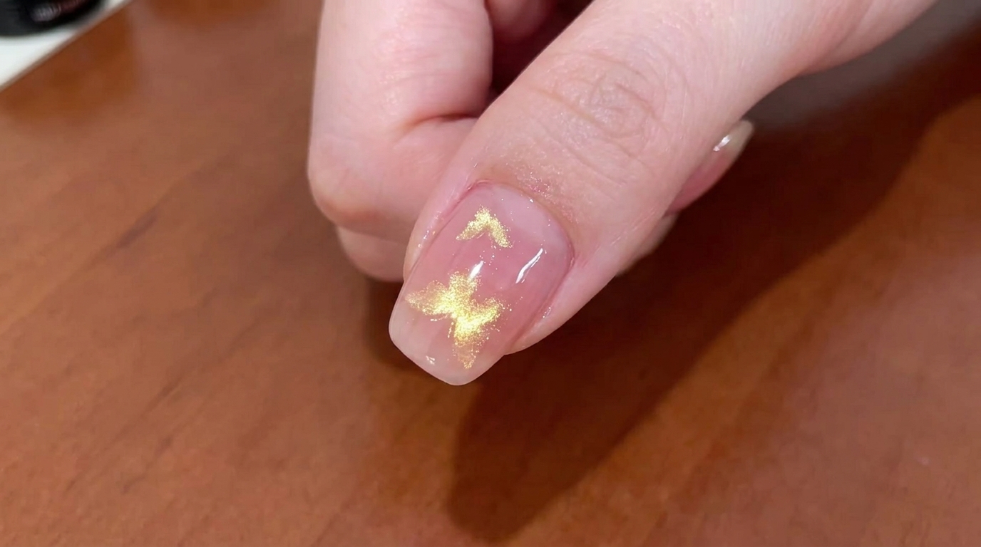 Un pinceau appliquant un top coat mat transparent sur un ongle, montrant la transition dun aspect brillant à un aspect mat et doux.