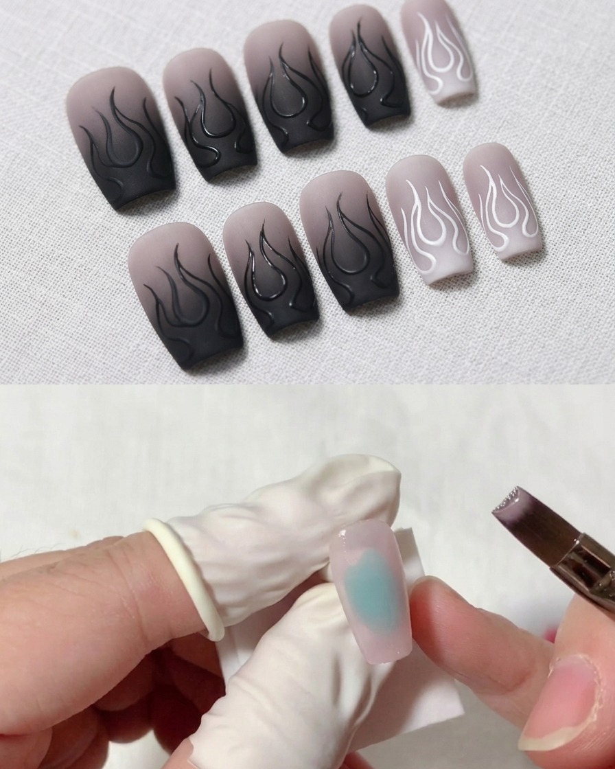 Gros plan dun pinceau étalant uniformément du gel jelly rose sur la surface dun ongle vers le bord libre.