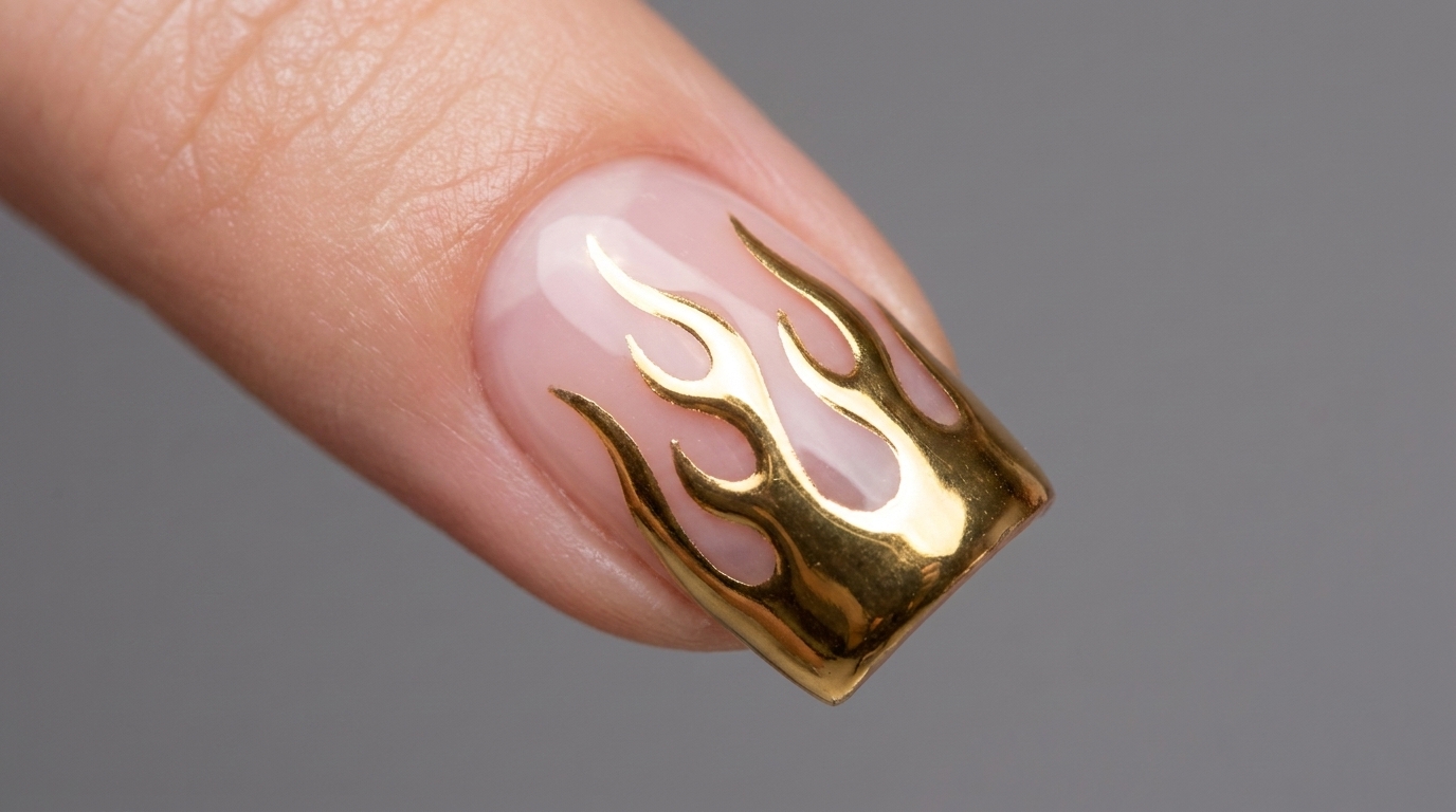 Nail Art Flammes Chrome Or — Tutoriel Métallisé Tendance
