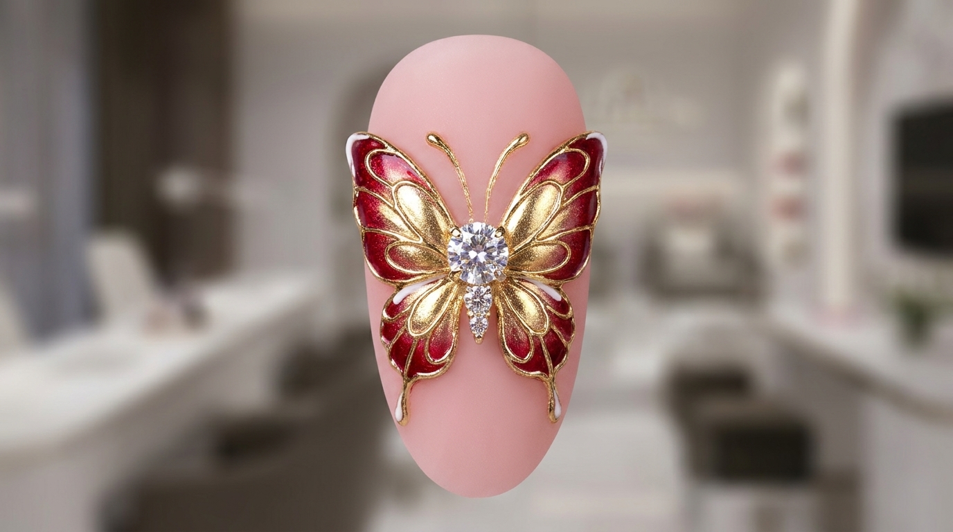 Nail Art Papillon 3D Rouge — Tutoriel Élégant pour le Nouvel An