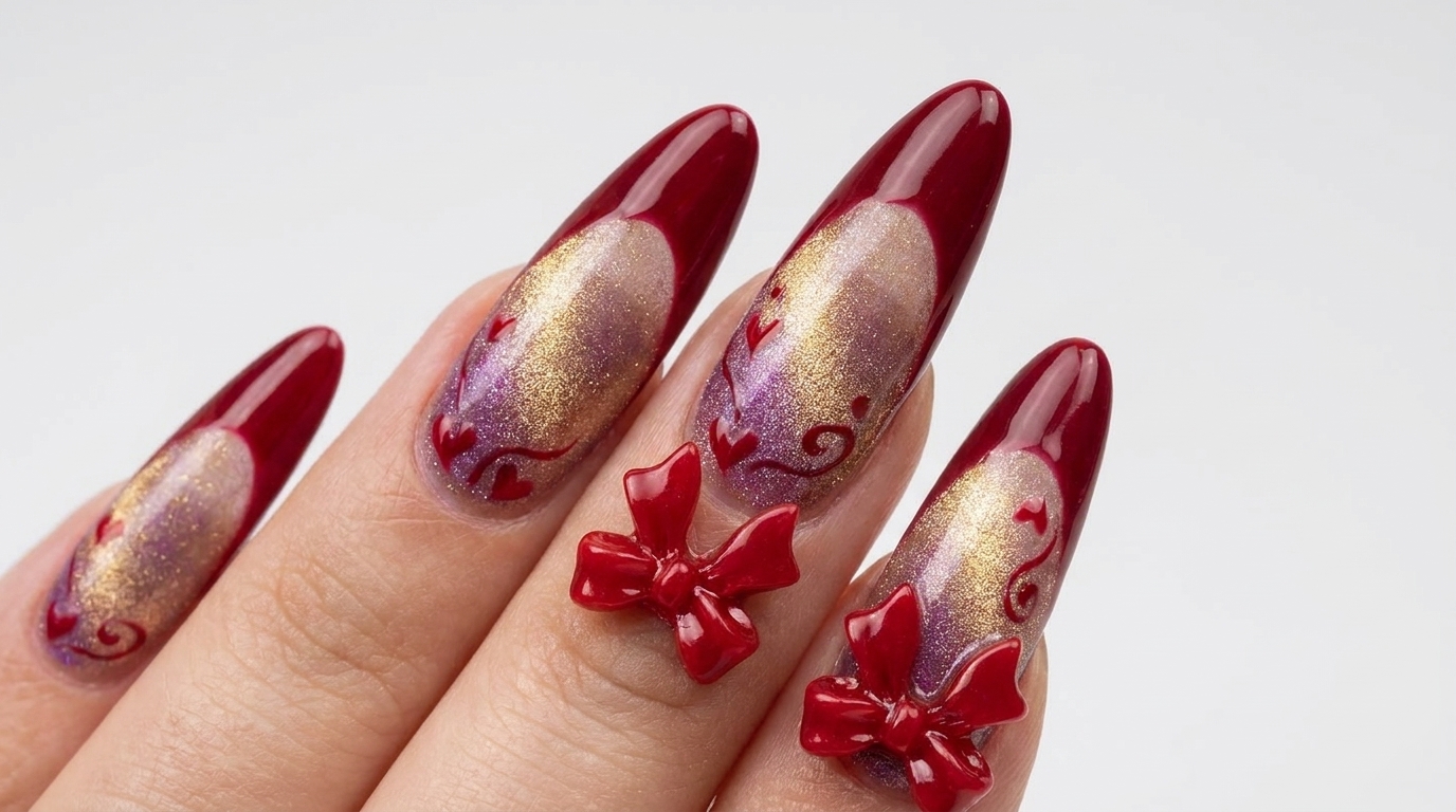 Manucure Gel French aux Nœuds Rouges — Tutoriel Élégant avec Accents Cœur