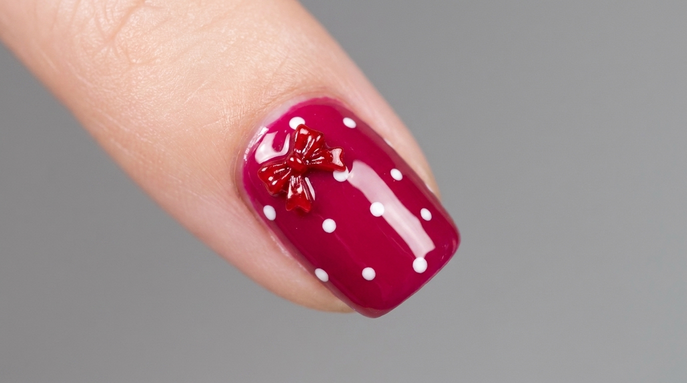 Manucure Gel : Pois Charmants et Nœud Rouge — Tutoriel Étape par Étape