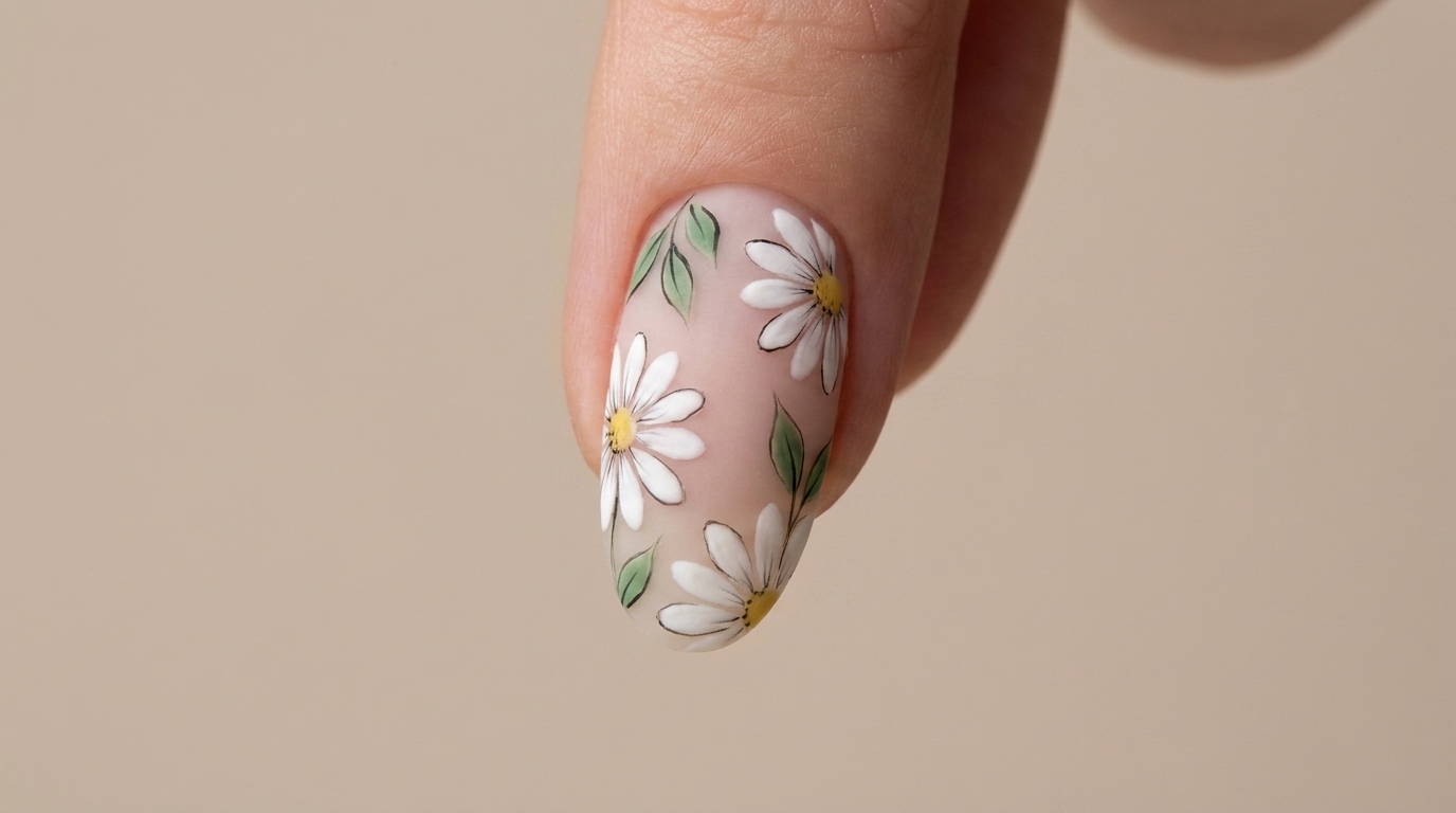Nail Art Floral Marguerite en Gel — Tutoriel Étape par Étape