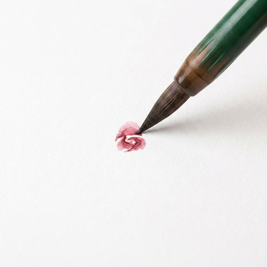 Une petite fleur à laquarelle sur papier avec une nouvelle couche de pétale rose ajoutée sur la partie supérieure droite.