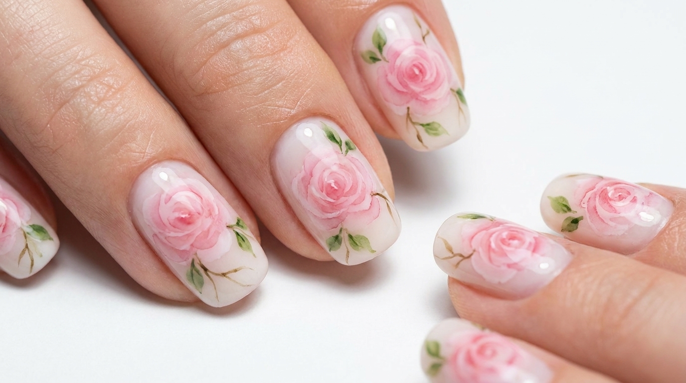 Nail Art Aquarelle : Tutoriel Rose Romantique