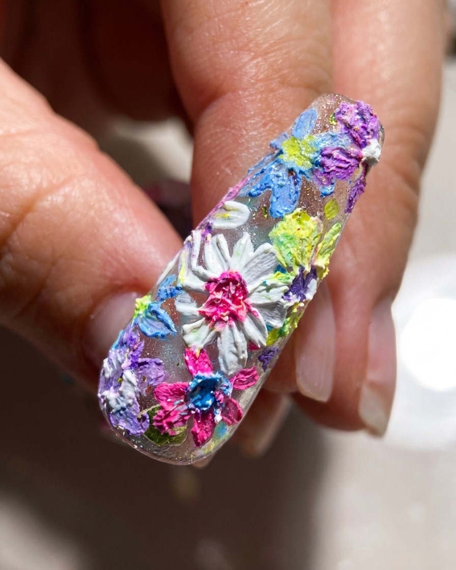Gros plan sur un design dongle floral 3D entièrement décoré, finalisé et prêt pour la dernière catalysation.