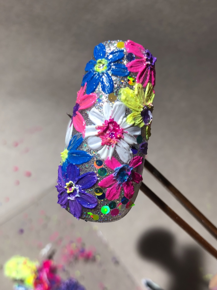 Art Floral 3D Impasto avec Base à Paillettes — Tutoriel Étape par Étape