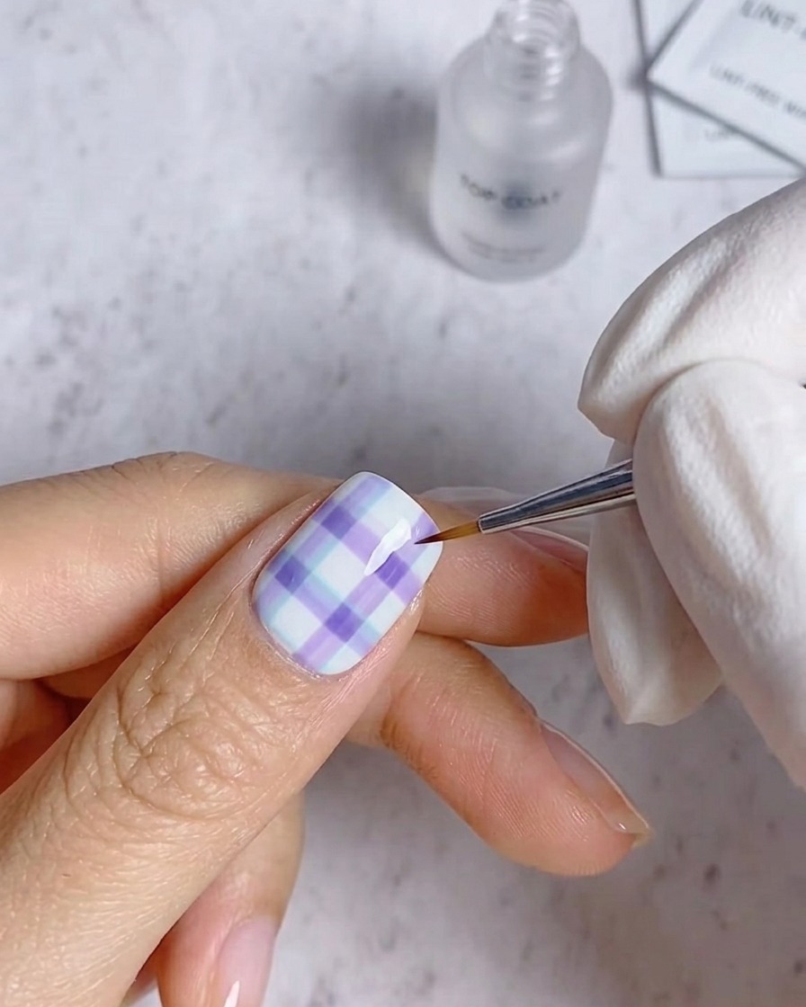 Une main avec des ongles finis et décorés reposant à lintérieur dune lampe UV professionnelle pour la catalyse finale.