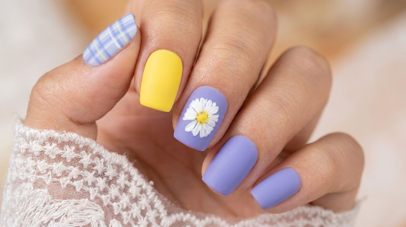 Nail Art Floral et Écossais en Gel — Tutoriel Jardin Estival
