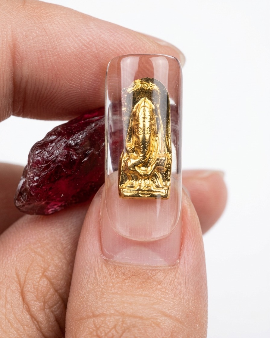 Une pince pressant du film étirable sur la surface en gel humide dune capsule pour créer une finition texturée.