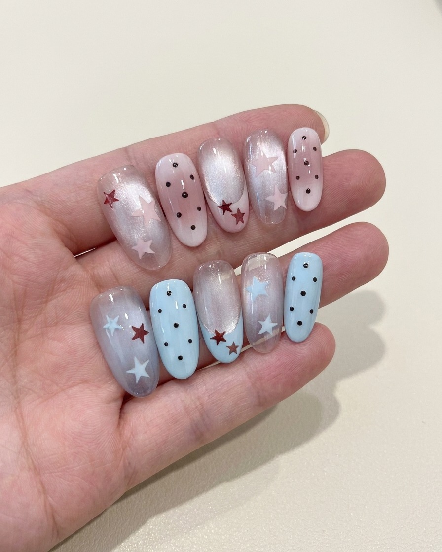 Gros plan dun ongle recouvert dun vernis semi-transparent aux tons laiteux.