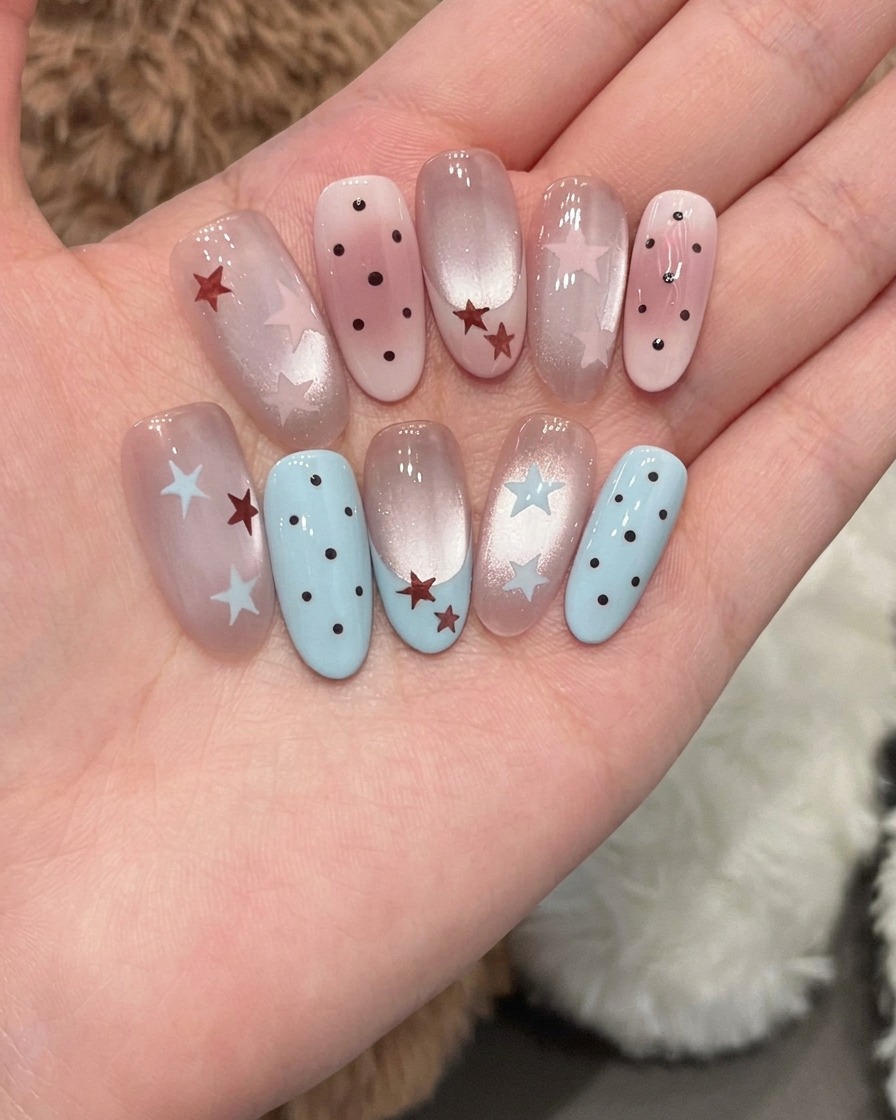 Gros plan dun aimant positionné au-dessus dun ongle pour manipuler les particules du gel cat-eye.