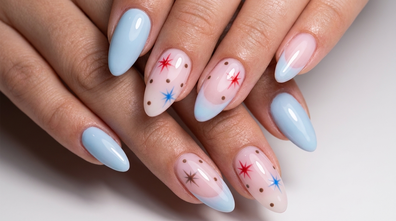 Nail Art Étoiles Bleu et Rose — Tutoriel Manucure Gel Céleste