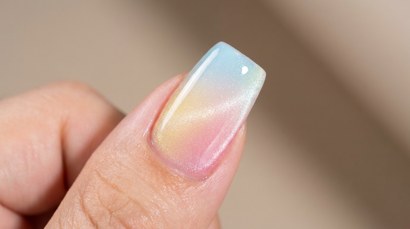 Ongles dégradés multicolores effet œil de chat : Tuto étape par étape
