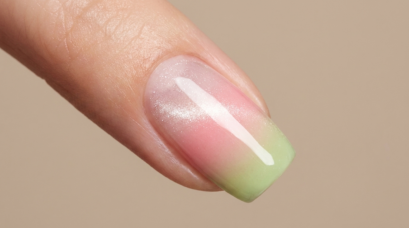 Ongles dégradés printemps « Goyave » avec effet œil de chat — Tutoriel étape par étape
