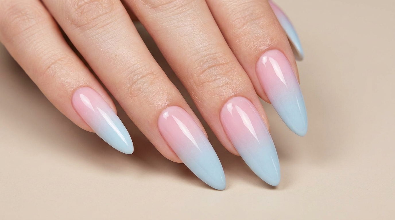 Ongles en gel dégradé bleu et rose — Tutoriel ombré facile