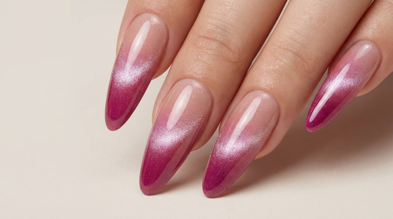 Ongles en gel ombré magenta magnétique : Tutoriel professionnel étape par étape